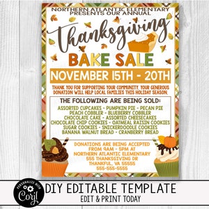 EDITABLE Fall Thanksgiving Bake Sale Flyer Invitation Fundraiser, Bake Sale Fundraiser Event, Fall School/Church/Company Flyer, PTO PTA