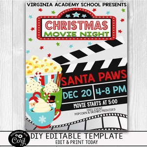 Editierbare Weihnachten Film Nacht Flyer Einladung, Kid School Familie Geburtstag Spendenaktion Event Party, Community Business Event Flyer, PTO PTA