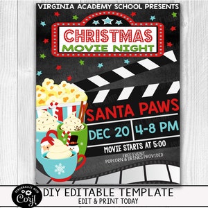 Editierbare Weihnachten Film Nacht Flyer Einladung, Kid School Familie Geburtstag Spendenaktion Event Party, Community Business Event Flyer, PTO PTA