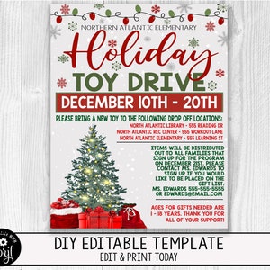 EDITABLE Toy Drive Fundraiser Flyer, Collecte de fonds de Noël des Fêtes, Church School Company Business Toy Drive Flyer, Téléchargement instantané