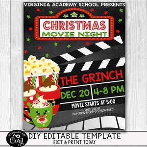 Editierbare Weihnachten Film Nacht Flyer Einladung, Kid School Familie Geburtstag Spendenaktion Event Party, Community Business Event Flyer, PTO PTA