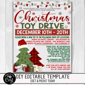 EDITABLE Toy Drive Fundraiser Flyer, Holiday Christmas Fundraiser, Church School Company Business Toy Drive Flyer, Instant Download