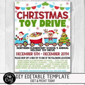 Flyer de collecte de fonds EDITABLE Toy Drive, collecte de fonds de Noël des Fêtes, Church School Company Business Toy Drive Flyer, téléchargement instantané