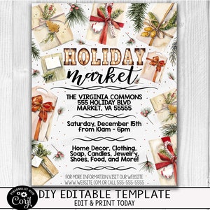 EDITABLE Holiday Market Flyer Invitation, Winter Christmas Fundraiser Event Community Company Business Event Flyer, PTO PTA