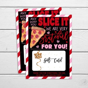 Porta-cartões de presente para pizza de dia dos namorados, editável de qualquer maneira que você cortar, cartão de presente/etiqueta de agradecimento, PTO PTA Professor Pessoal Funcionário Enfermeira voluntária