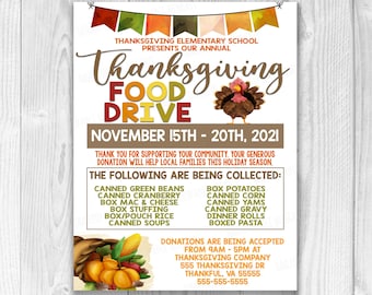 EDITABLE Fall Thanksgiving Food Drive Fundraiser Flyer, Church Food Fundraiser, Community Food Donation Flyer, Instant Download Printable