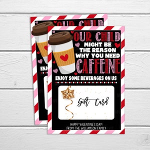 Porte-carte-cadeau de caféine de café de la Saint-Valentin, carte-cadeau / étiquette de remerciement modifiable, PTO PTA Personnel enseignant Employé Bénévole Baby-sitter Garderie