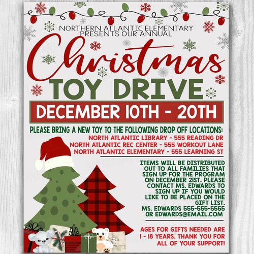 EDITABLE Toy Drive Fundraiser Flyer Holiday Christmas - Etsy