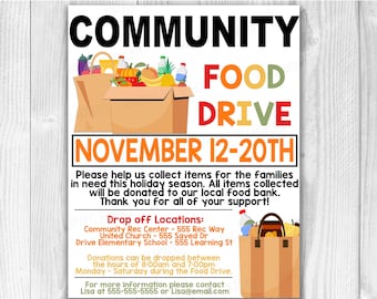 EDITABLE Community Food Drive Fundraiser Flyer, Church Food Fundraiser, Company Business Food Drive Flyer, Instant Download