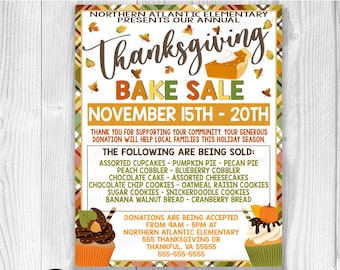 EDITABLE Fall Thanksgiving Bake Sale Flyer Invitation Fundraiser, Bake Sale Fundraiser Event, Fall School/Church/Company Flyer, PTO PTA