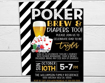 Poker y Cerveza Baby Shower Invitación, Ducha de Parejas, Beer Man Guys Baby Shower, Juegos de Cartas Parejas Fiesta de Ducha Invitación Imprimible Editable