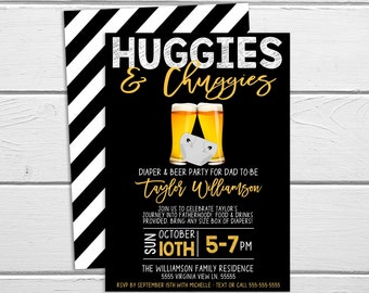 Huggies And Chuggies Invitation, Man Shower Baby Invite, Beer Dudes And Diapers, Diaper Shower, Guy Baby Shower, Beer Pizza BBQ Brews