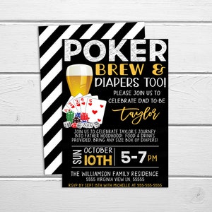 ポーカーとビールのベビーシャワー招待状、カップルシャワー、ビールマンガイズベビーシャワー、カードゲームカップルシャワーパーティー招待状印刷可能編集可能