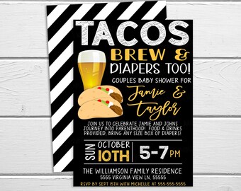 Tacos and Beer Baby Shower Invitation, Dad Diaper Party, Printable Baby Sprinkle Fiesta Couples Shower Invite, Fiesta Co-ed Shower Editable