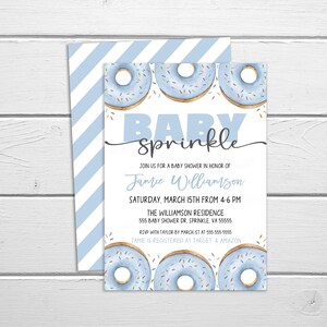 Baby Sprinkle Invitation, Donut Baby Shower, Sprinkled With Love Invite, Baby Boy Blue Shower, Blue Donut Sprinkle Invitation, Printable