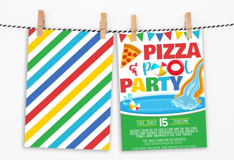 Pizza Pool Party Invitation Birthday Summer Invite End of - Etsy