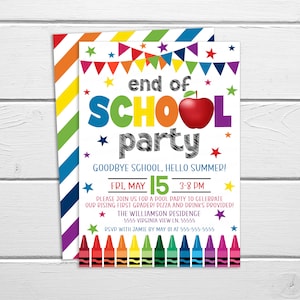 End of School Party Invitation, Editable Last Day Of School Party Invite, Preschool PreK Kindergarten Graduation Celebration Classroom