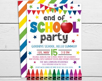 End of School Party Invitation, Editable Last Day Of School Party Invite, Preschool PreK Kindergarten Graduation Celebration Classroom