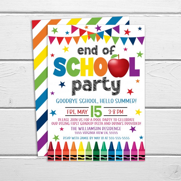 End of School Party Invitation, Editable Last Day Of School Party Invite, Preschool PreK Kindergarten Graduation Celebration Classroom