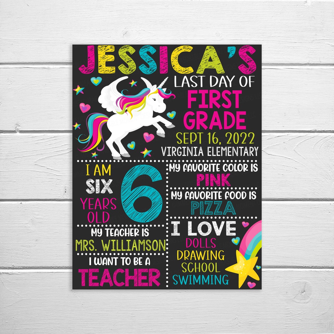 Tableau Licorne Premier Et Dernier Jour D'école - 35x25 Cm, Effaçable Et Réutilisable - Cadeau Rentrée Scolaire
