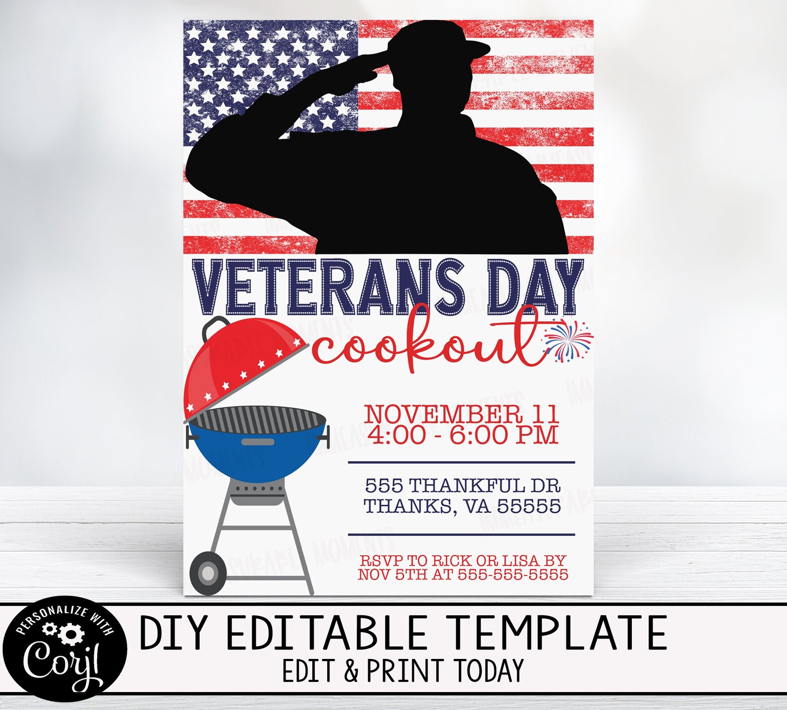 EDITABLE Veterans Day Invitation Vet Cookout Celebration Etsy