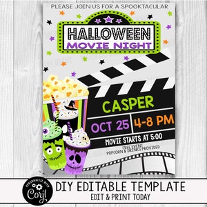 EDITABLE Halloween Movie Night Flyer Invitation, Kids Halloween Event Party, Community Event Flyer, School Flyer