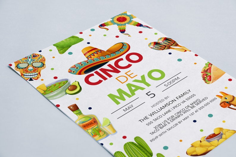 Cinco De Mayo Invitation, Mexican Let's Fiesta Party Invite, Mexican Celebration Event, Taco Margarita Bar Party Editable Printable Template image 5