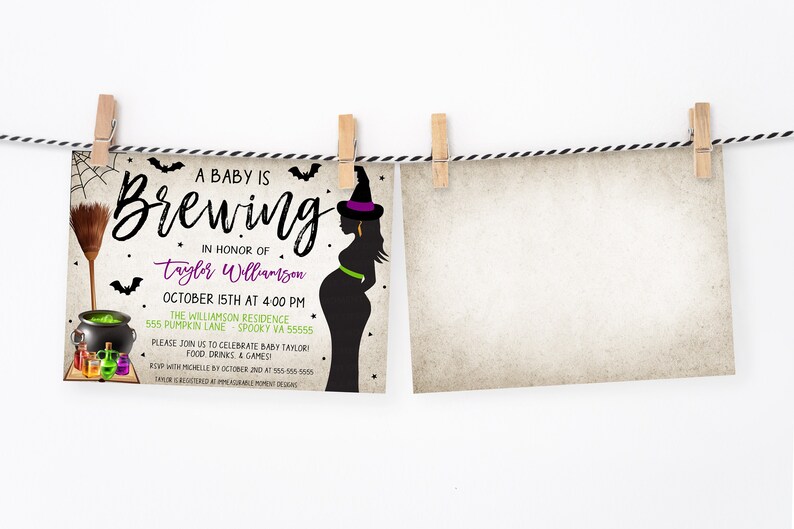 Halloween A Baby Is Brewing Baby Shower Invitation, Fall Halloween Couples Gender Revel Invite, Editable Printable, Monster Little Boo image 4