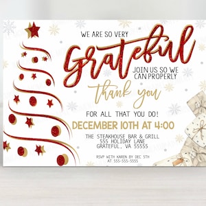 EDITABLE Appreciation Dinner/Lunch Invitation, Staff Employee Office Business Work Winter Christmas Party Event Invitation/Card