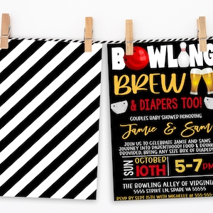 Bowling Baby Shower Invitation, Couples Shower, Bowling Brew Diapers Too, Guys Diaper Shower, Beer Man Guys Baby Shower, Printable Editable