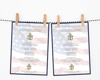 Bearbeitbare E8 Senior Chief Ruhestand Einladung, DIY US Navy Ruhestand Einladungskarte, E8 Ruhestand einladen, anpassbar