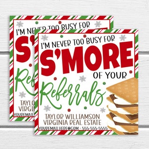 Kerst S'more Pop By Cadeaukaartjes, Smore Verzekeringsagent, Makelaar Klant Gezondheidszorgmarketing, S'more Waarderingstraktatie, Bewerkbare sjabloon