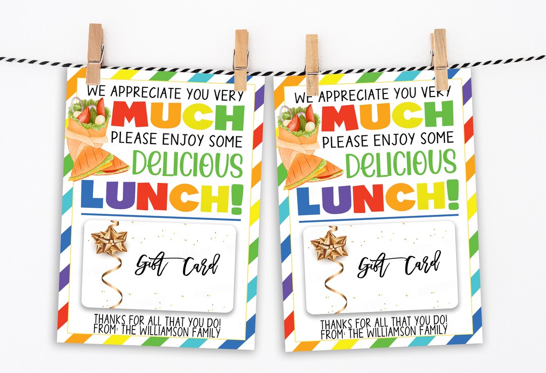 Lunch Gift Card Holder, Editable Thank You Gift Card/tag, Wrap Sandwich ...