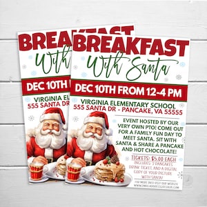 Frühstück mit Weihnachtsmann Flyer, Pfannkuchen & Bilder mit Weihnachtsmann Fundraiser, Kinder Weihnachtsfeier einladen, Community Holiday Event Digital Template