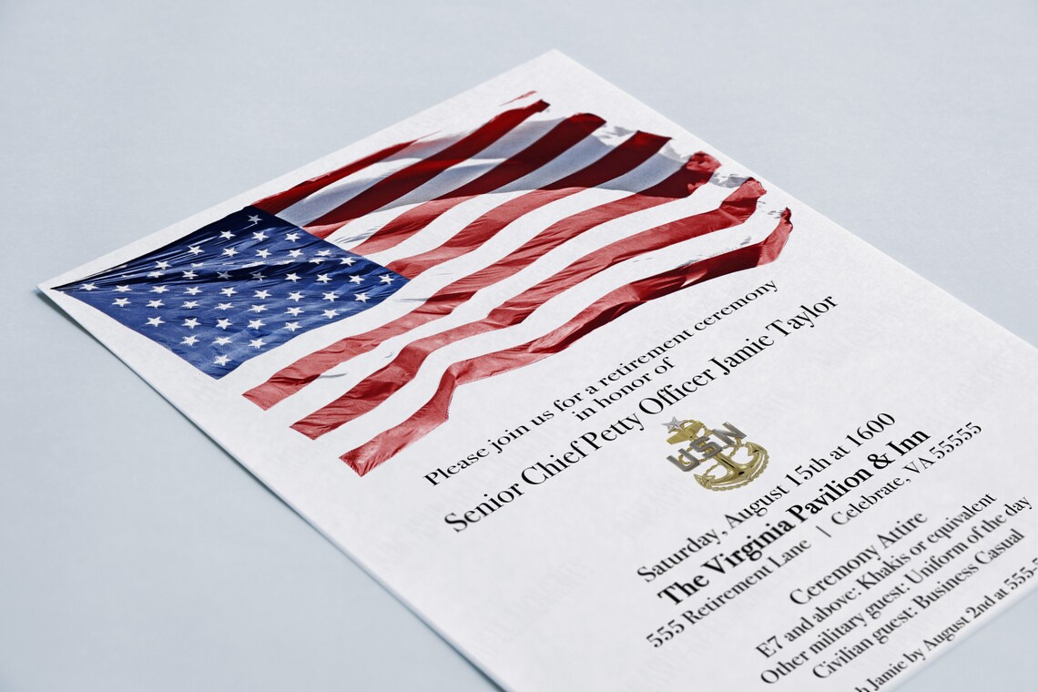 Editable E8 Senior Chief Retirement Invitation DIY US Navy Etsy