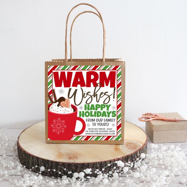 Weihnachten Warme Wünsche Heiße Schokolade Pop By Geschenk Tags, Hot Cocoa Versicherung Agent, Makler Client Gesundheitswesen Marketing, bearbeitbare Vorlage