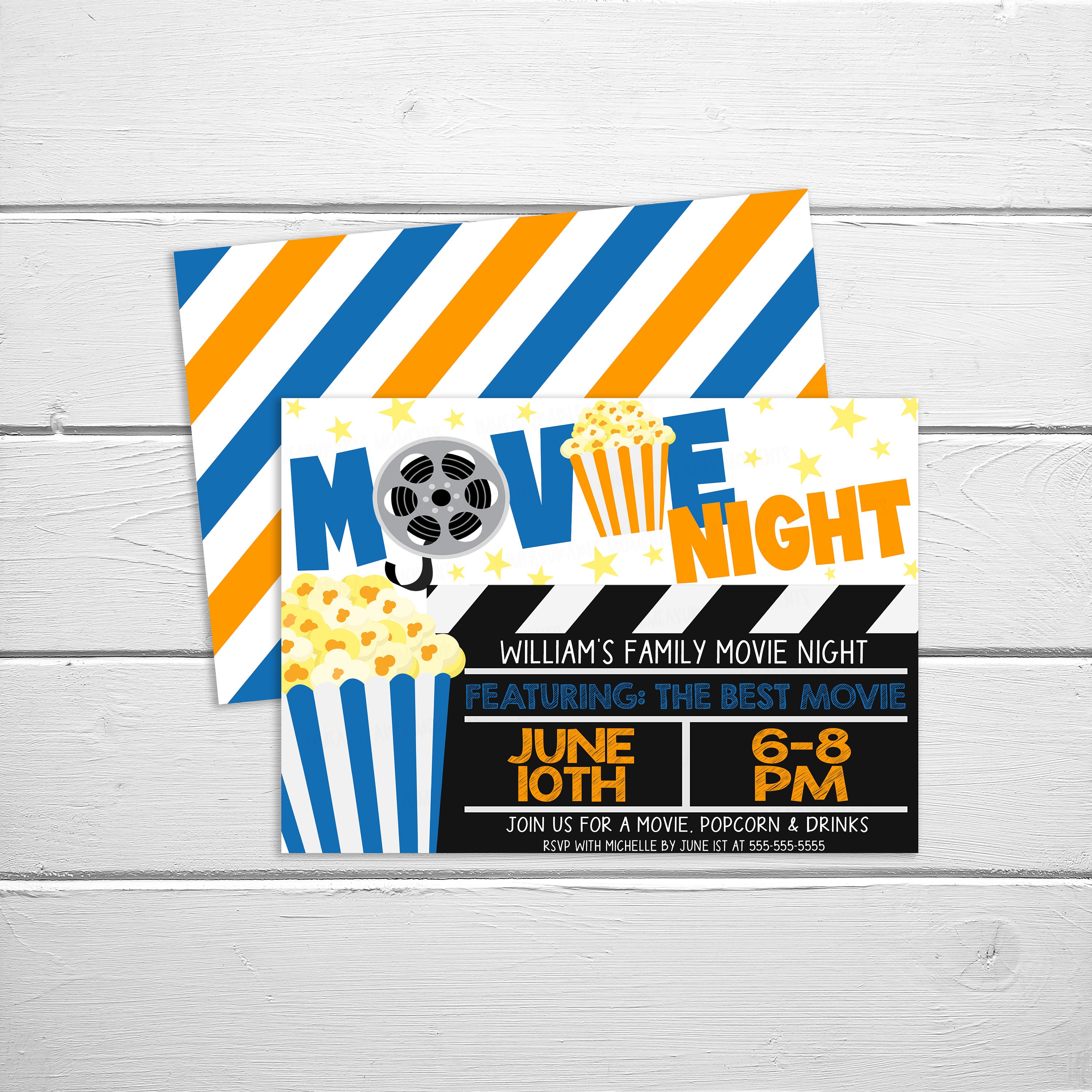 Movie Night Invitation Flyer Editable Family Group Adult Kids