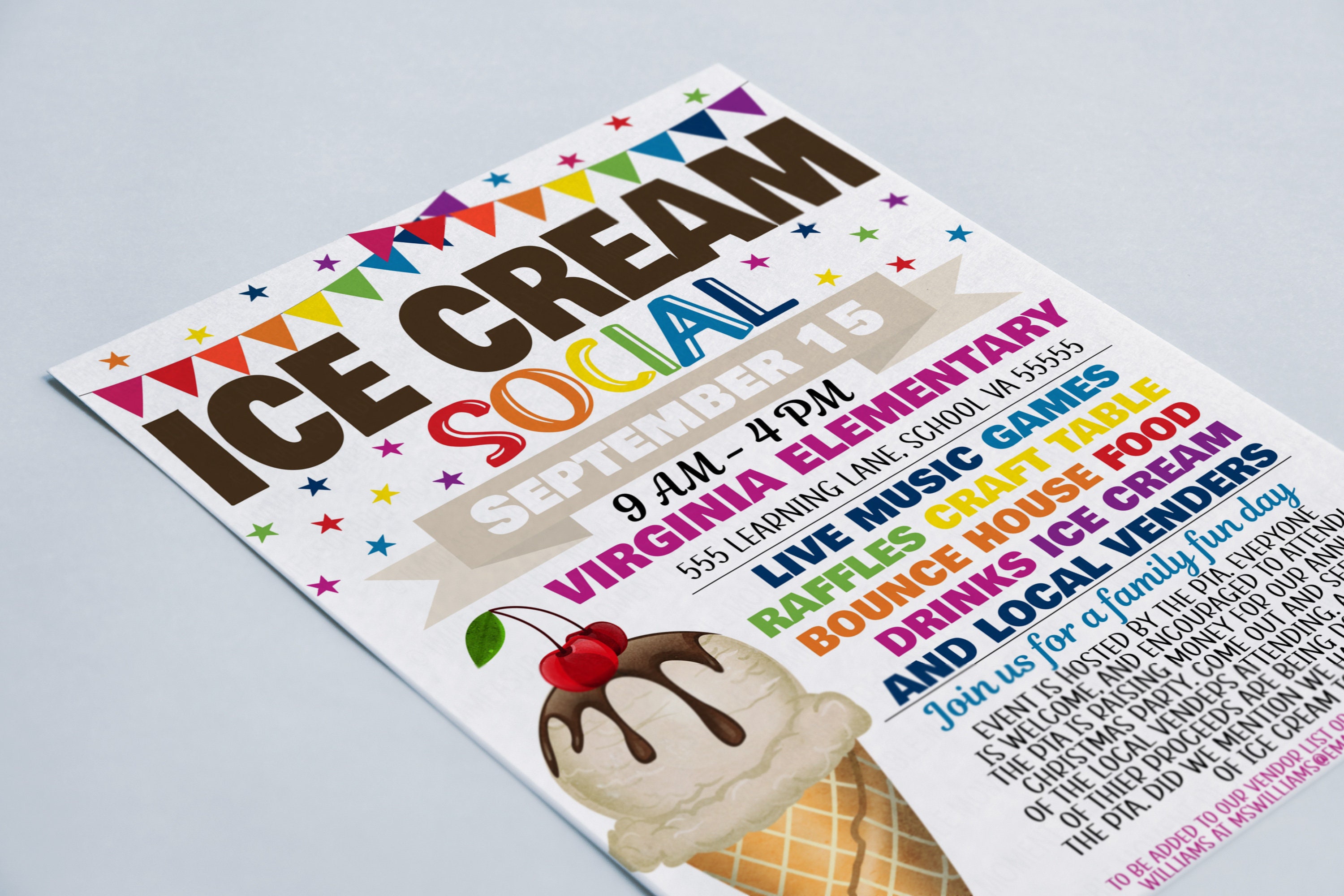 Ice Cream Social Fundraiser Flyer Editable Church School PTA Etsy