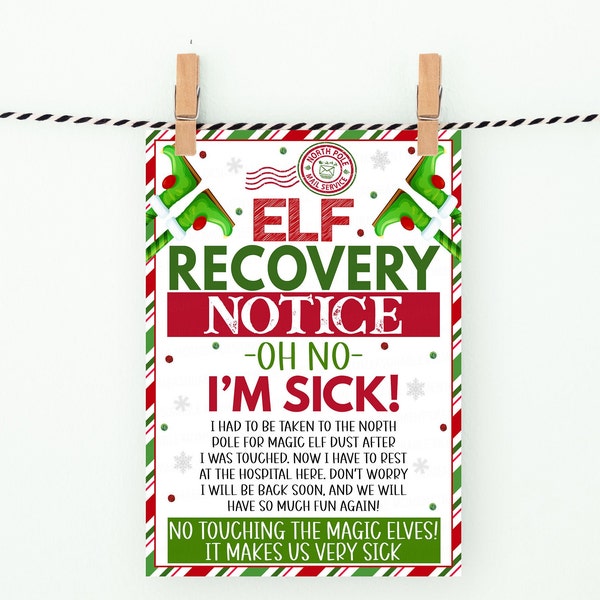 Editable Elf Recovery Notice Printable, Oh No I'm Sick Note Letter, Don't Touch Elf, December Christmas Elf Activity, Printable Template