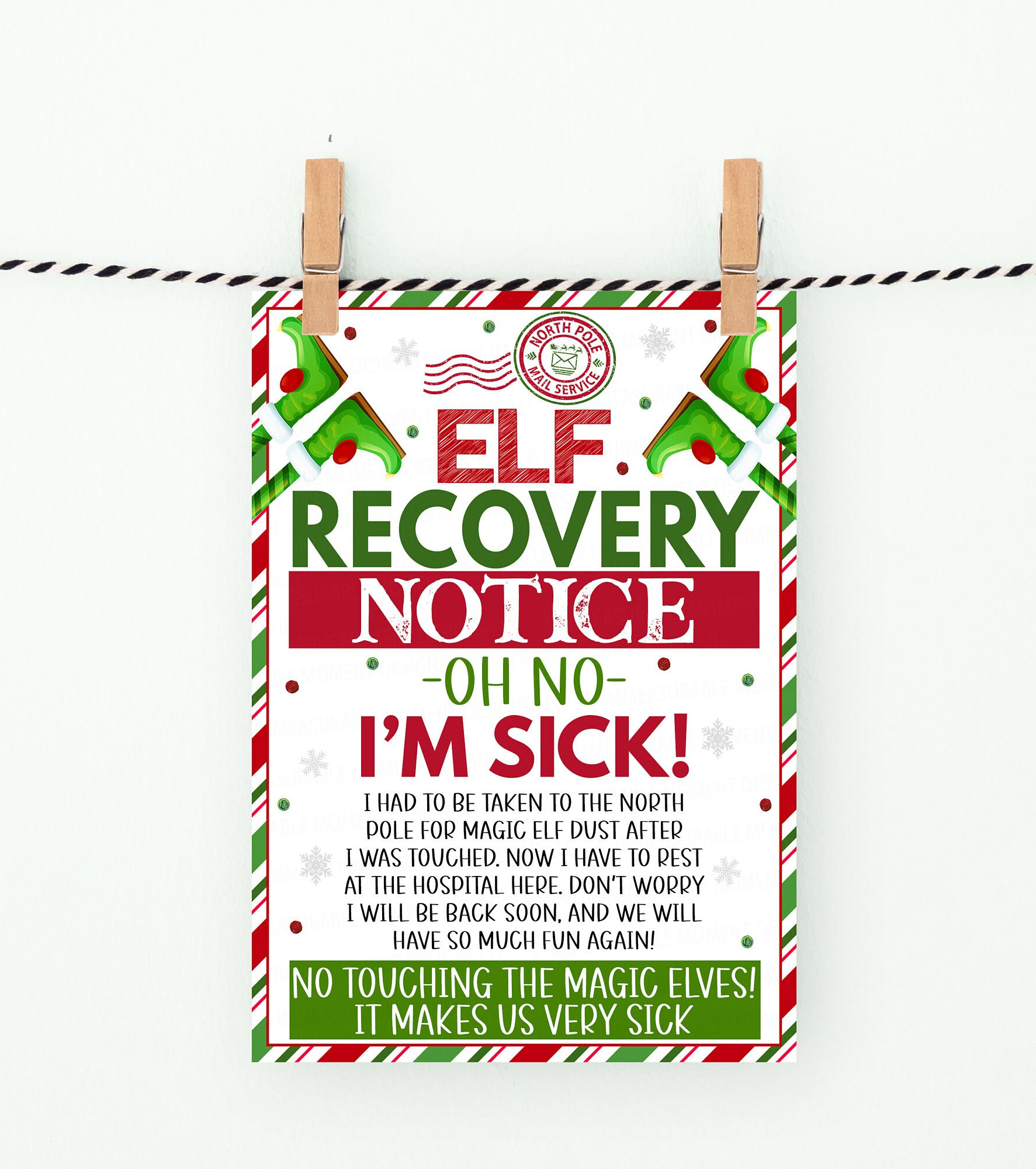 editable elf recovery notice printable, oh no i'm sick note letter