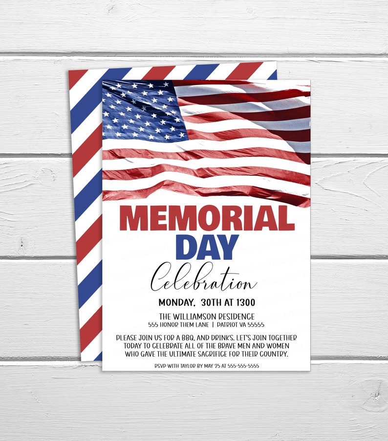 Memorial Day Invitation, Editable Printable Template, Red White Blue ...