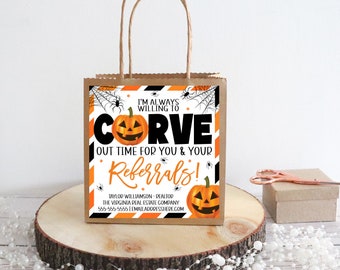 Halloween Referral Gift Tags, Carve Out Time For Your Referrals, Marketing Real Estate Realtor, Insurance Mortgage Agent Hospice, Editable