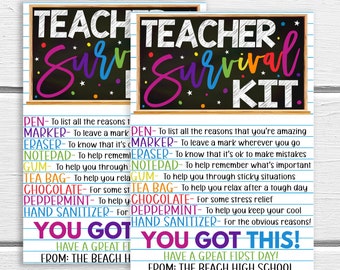 Teacher Survival Kit Gift Tag, Welcome Back To School Gift For Teachers, Printable Editable, First Day Basket Favor, Candy Supplies, PTO PTA