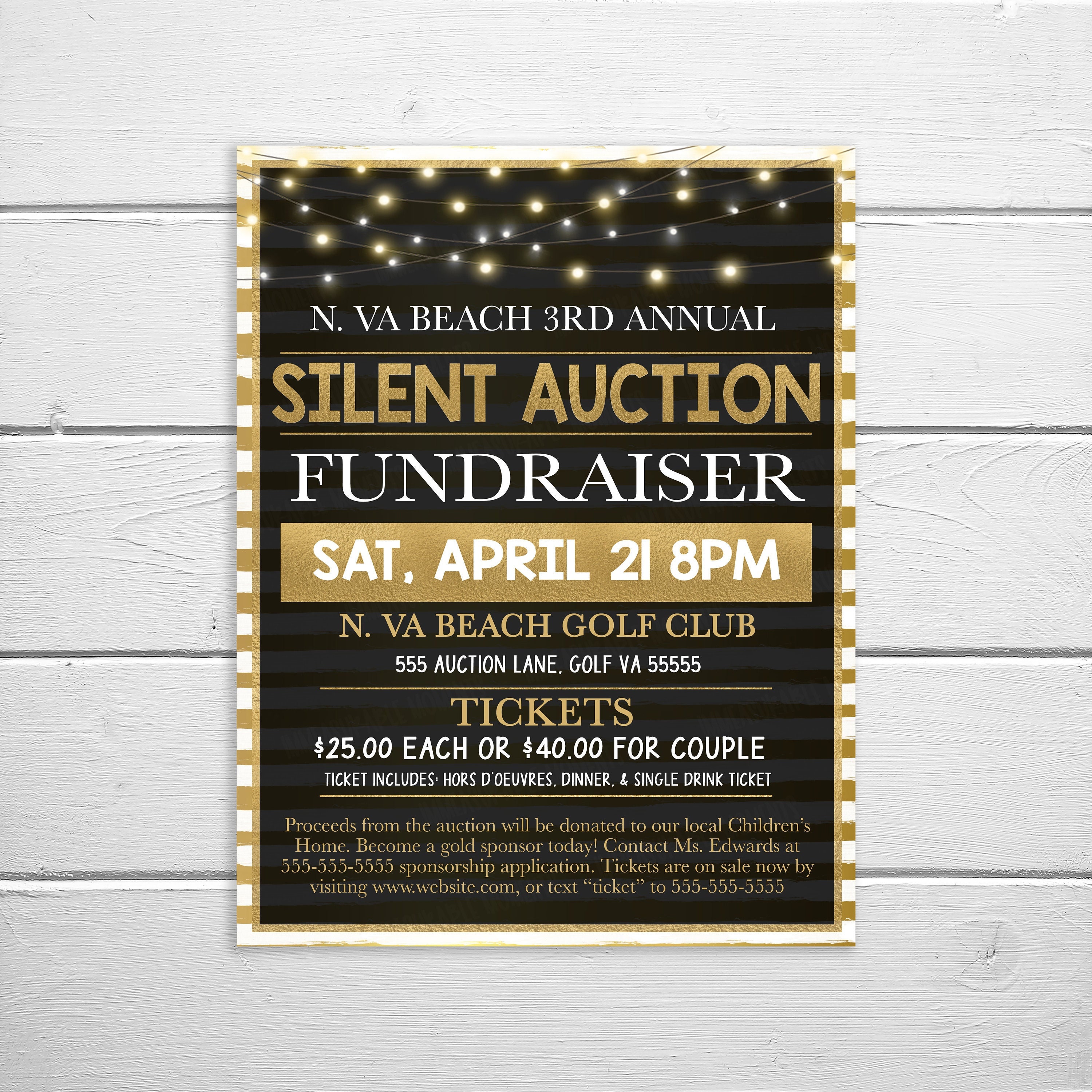 Silent Auction Flyer, Fundraising Event, Community Church School PTO PTA  Fundraising, Nonprofit Charity Benefit, Black Tie Gala, Printable - Etsy