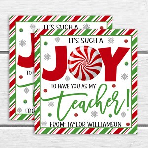 Étiquettes cadeaux de Noël pour les enseignants, bonbons à la menthe poivrée, joie de vous avoir comme professeur, cadeau de canne à sucre de Noël pour les enseignants, les assistants, le personnel de la garderie