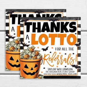 Etichette regalo di riferimento del Lotto di Halloween, Grazie A Lotto, Biglietto da grattare, Marketing Immobiliare Agente immobiliare Assicurazione Mutuo Sanità Modificabile