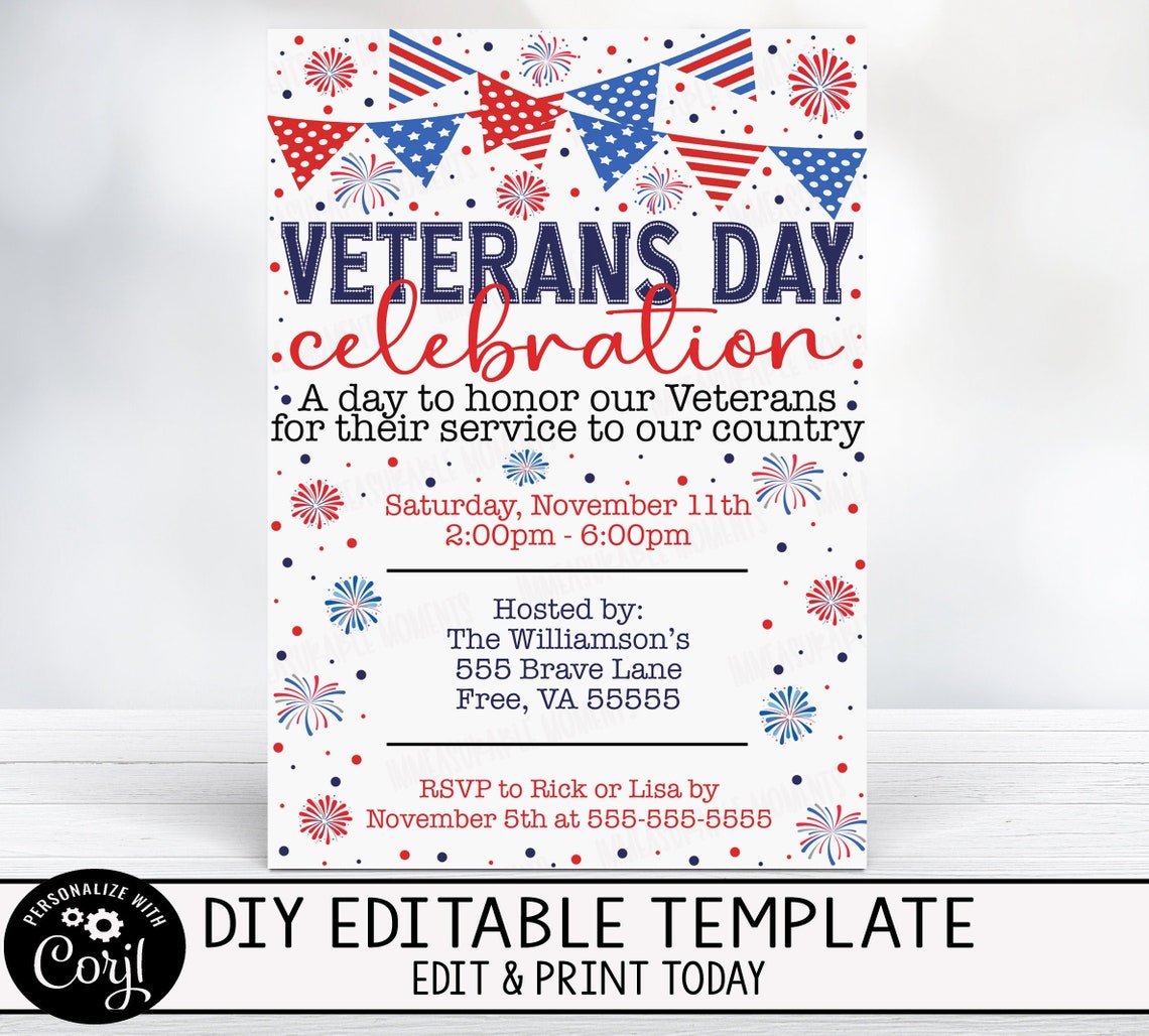 EDITABLE Veterans Day Invitation Vet Cookout Celebration Etsy