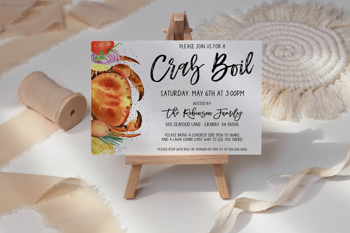 Crab Boil Invitation Editable Seafood Boil Any Occassion Etsy