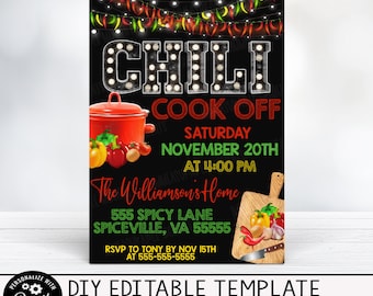 EDITABLE Chili Cookoff Invitation Card, Cook-off Party Event Flyer, Chili Competition, Customizable