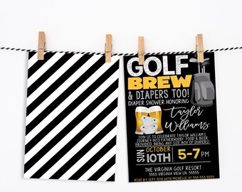 Invitación de baby shower de cerveza de golf, ducha de pañales para chicos, baby shower de chicos de hombre cervecero, juegos de cartas, fiesta de ducha para parejas, invitación imprimible editable